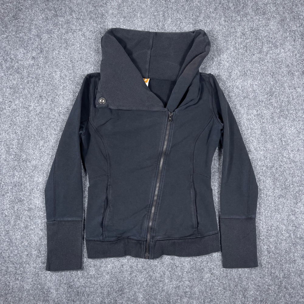 Lucy Full Zip Jacket Womens Small Black Asymmetrical Funnel Neck Moto Style